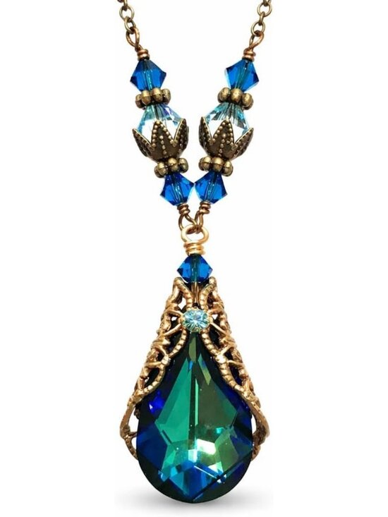 Jewelry - Bermuda Blue Teardrop Filigree Pendant Necklace - Elegant Jewelry Gift for Her